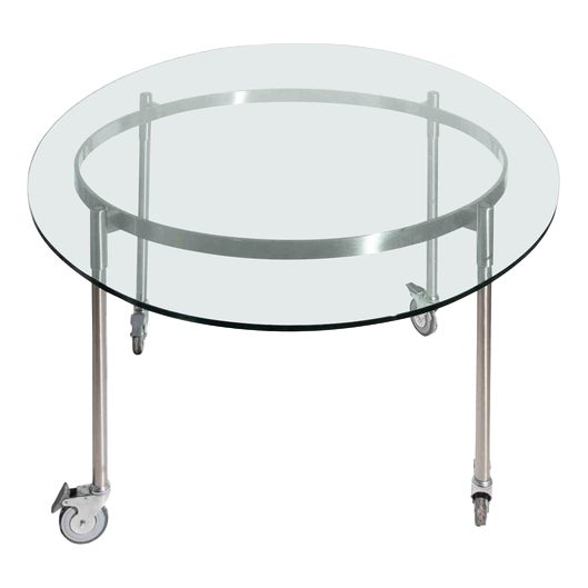 Modernist Glass and Steel Occasional Table on Castors, Italy, 1970s For Sale