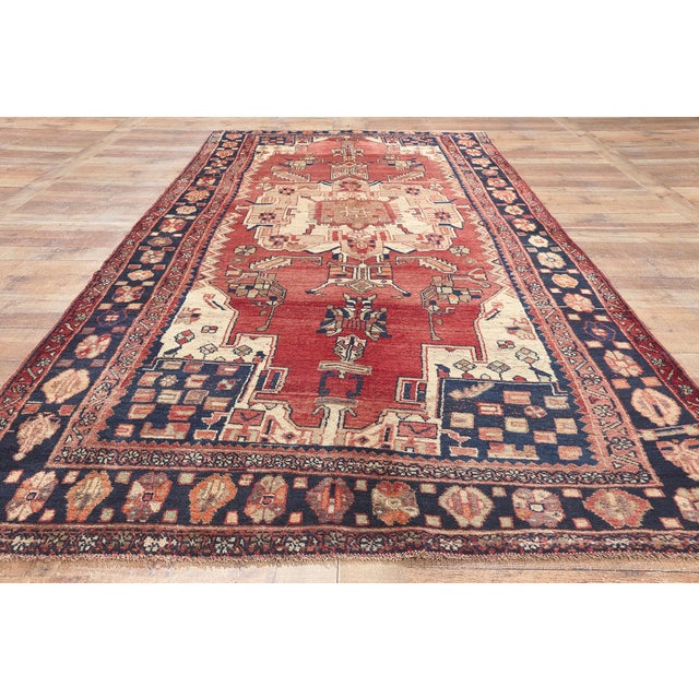 Red Vintage Persian Mazlaghan ​Hamadan Rug - 04'10 X 11'03 For Sale - Image 8 of 9