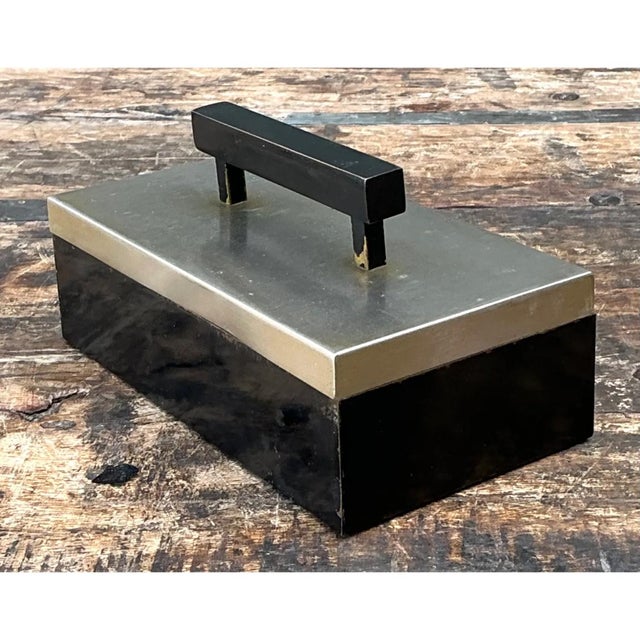 Mid-Century Modern Vintage Metal and Wood Lidded Box For Sale - Image 3 of 12