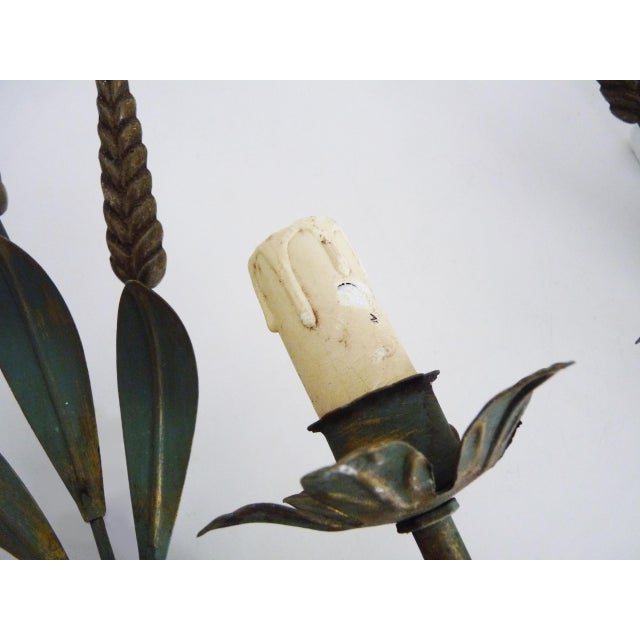 Metal Vintage Wheat Sheaf Wall Sconces in Gold and Green Metal, 1980s, Set of 2 For Sale - Image 7 of 10