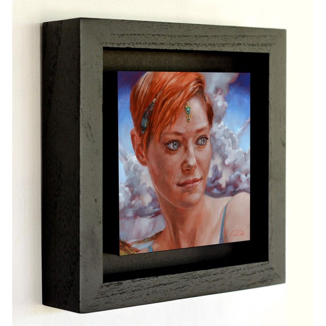 Realism Far Off Places by Colin Poole | Oil on wood panel Portrait of a woman with orange hair and clouds. For Sale - Image 3 of 3
