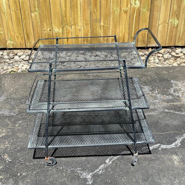1960s Mid-Century Modern Black Wrought Iron Tiered Bar Cart, Salterini for Russell Woodard Style For Sale In New York - Image 6 of 8