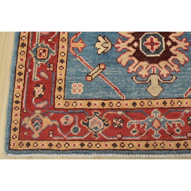 Kazak Runner 2’8” X 9’8” Blue Wool Tribal Hand-Knotted Oriental Rug For Sale - Image 11 of 14