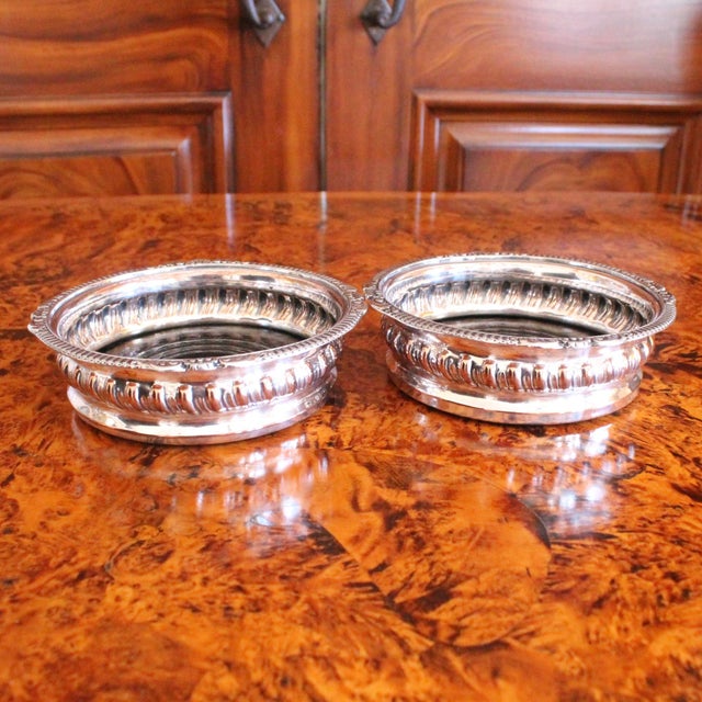 English Pair of Silver on Copper Gadrooned Wine Bottle Coasters For Sale - Image 3 of 10