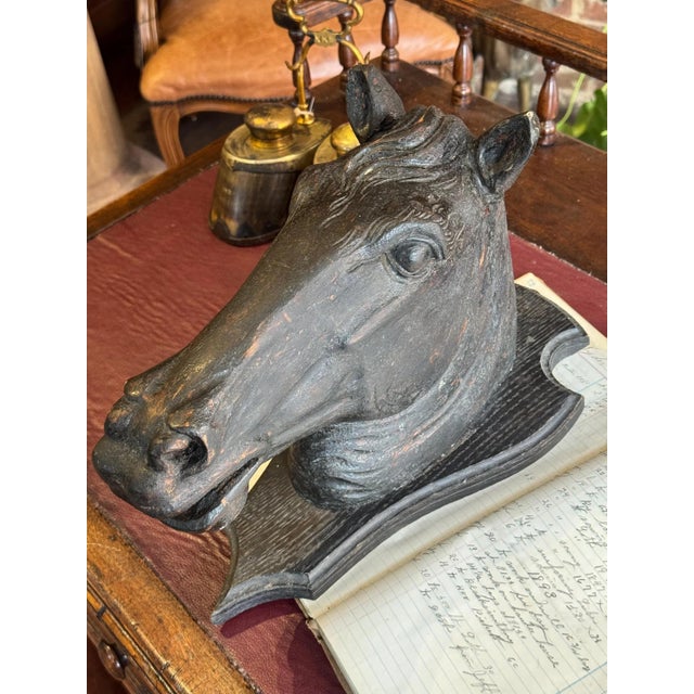 Burnt Umber 19th Century Wooden Horse Head Trade Sign For Sale - Image 8 of 18