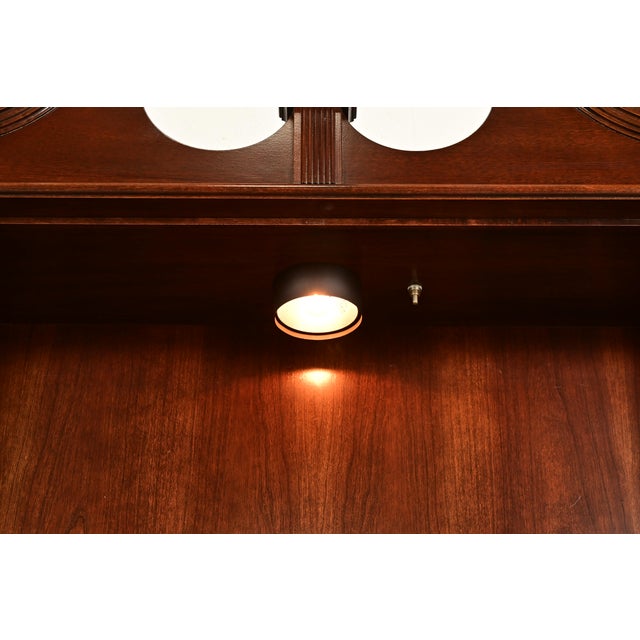 Chippendale Flame Mahogany Drop Front Secretary Desk With Lighted Bookcase Hutch by Jasper Cabinet Co. For Sale - Image 13 of 18