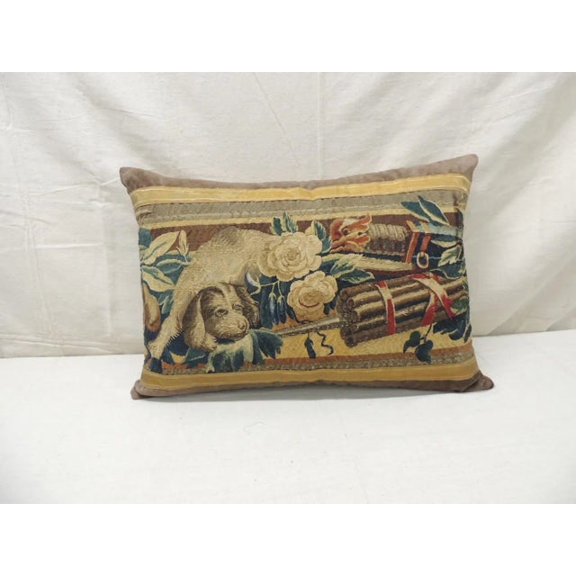 Antique Blue and Red Aubusson Tapestry Decorative Pillow For Sale - Image 9 of 9