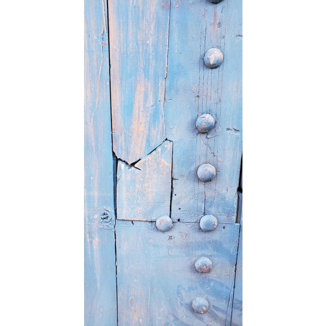 Moroccan Light Blue Single Panel Wooden Door For Sale - Image 4 of 8