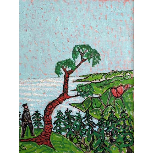 Mid-Century Modern 'Stroll Above the Bay' Expressive Landscape Oil Painting by Swedish Artist Uno Vallman (1913-2004), Framed For Sale - Image 11 of 14
