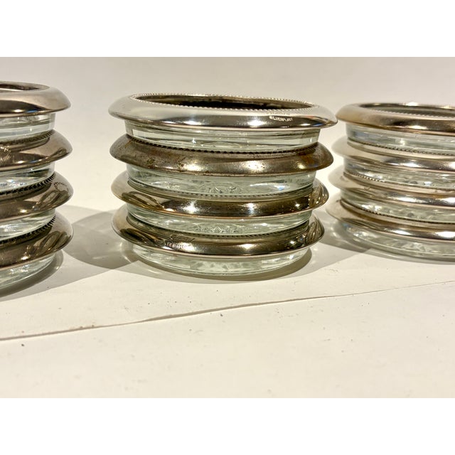 Traditional Mid 20th Century Set of 12 Vintage Leonard Blackinton Silverplate & Glass Coasters For Sale - Image 3 of 6