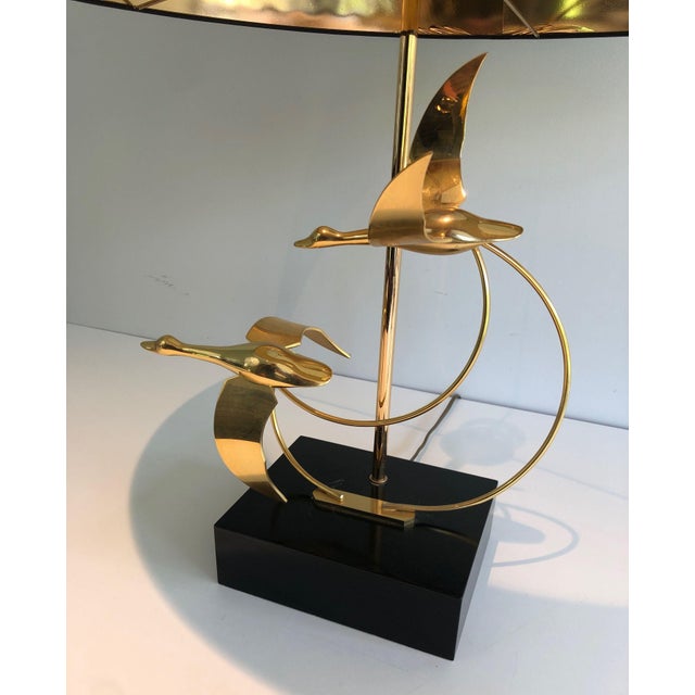 1970s Flock of Wild Geese Brass Table Lamp For Sale - Image 6 of 12