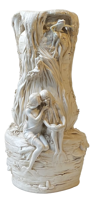 Antique Bohemian Enchanted Fairy Tail Tree Trunk Vase in Porcelain, 1890s