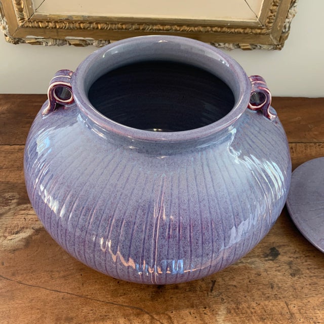 Large Contemporary Violet Flambé Glaze Lidded Statement Porcelain Vessel For Sale - Image 9 of 13