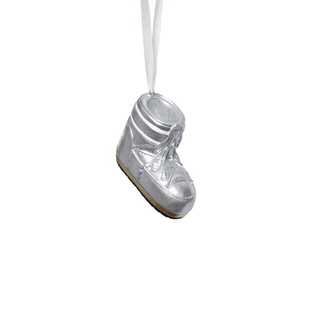 Contemporary Après Ski Boot Holiday Ornaments in Silver, Assorted Set of 6 Pieces For Sale - Image 3 of 6
