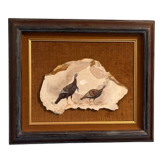 1980s Framed Turkey Oil Painting on Wooden Cross Cut by Jj Forsythe For Sale