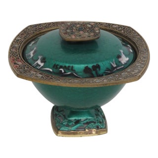 Mid Century Judaica Israeli Enamel Lidded Brass Serving Bowl Pedestal Dish 5003b For Sale