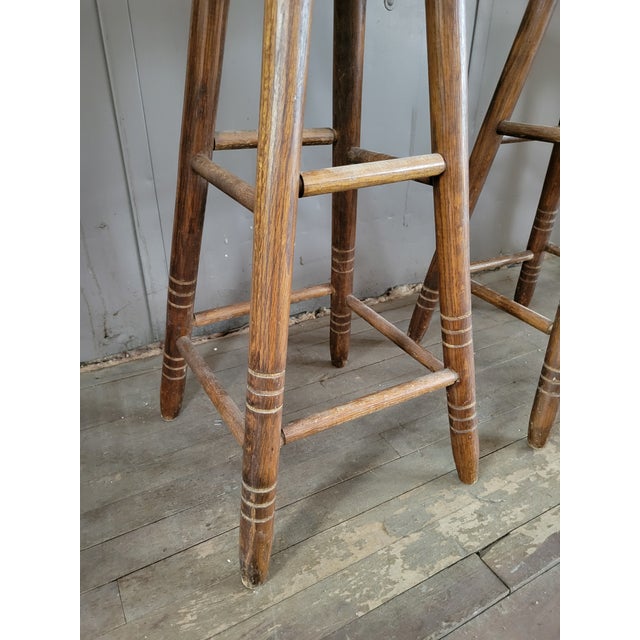 Antique Primitive Wooden Pub Stools For Sale - Image 9 of 11