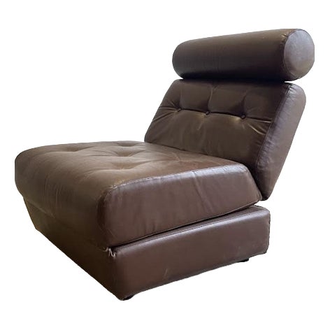 Vintage Yugoslav Convertible Leather Chair Bed, 1970s For Sale