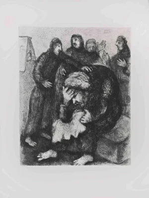 Marc Chagall, Jacob Weeping, Etching, 1956