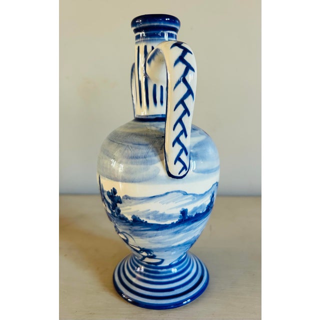 Ceramic Vintage Mid Century Marmaca Blue & White Hand Painted Pottery Vase For Sale - Image 7 of 8