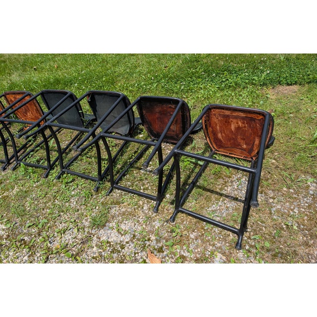 Vintage Set of 6 Black Leather Seats Bar Stools 1970s Mid Century Modern For Sale - Image 13 of 18