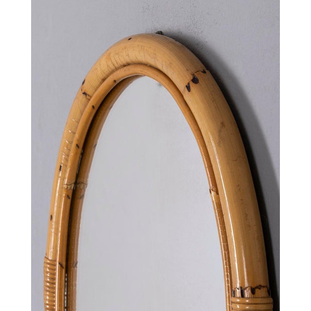 Wood Vintage Oval Wall Mirror in Bamboo, Italy, 1960s For Sale - Image 7 of 11