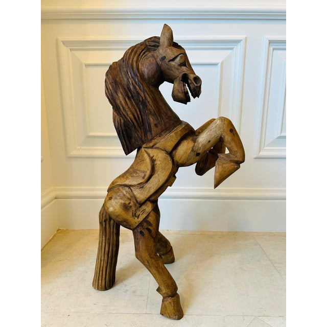 Vintage 28” Handcarved Wood Horse Sculpture For Sale - Image 11 of 11