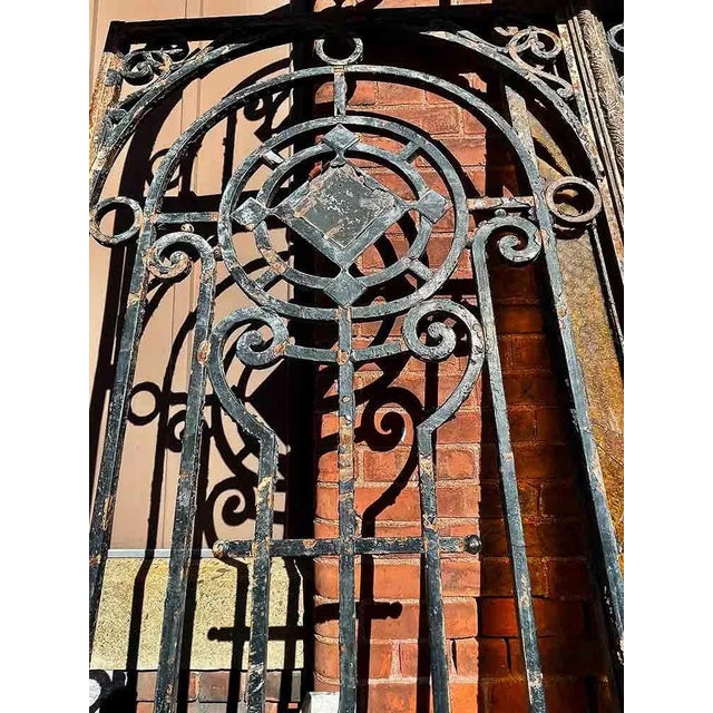 Late 19th Century Antique Italian Art Nouveau Entry Gates - Wrought Iron With Frame and Transom For Sale - Image 5 of 7