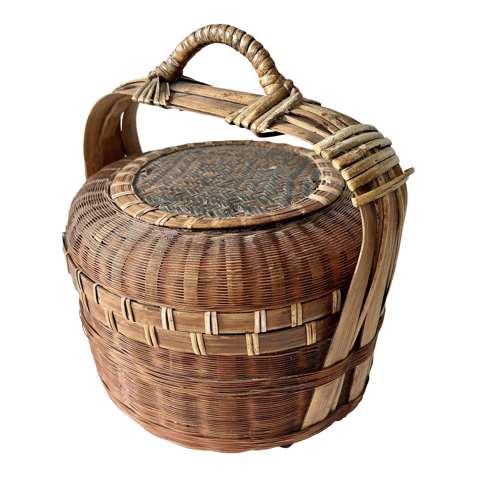 Antique Chinese Lidded Bamboo Wedding Basket - Early 20th Century ...