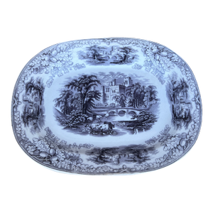 Antique English Staffordshire Mulberry Transfer Decorated Platter “Haddon”, Circa 1840s