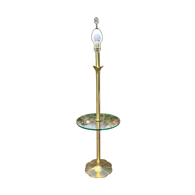 Vintage Stiffel Brass Lotus Style Floor Lamp With Glass Table For Sale - Image 11 of 11