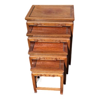 1980s Vintage Chinese Wooden Nesting Tables - Set of 4 For Sale