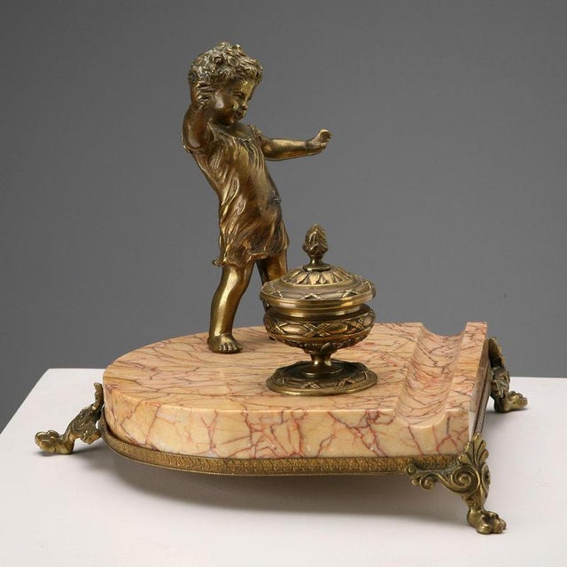 Marble and Bronze Inkwell with Three Feet For Sale - Image 3 of 9