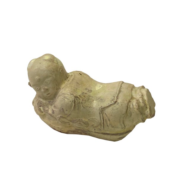 The Vintage Oriental Ceramic Cream Color Kid Shape Pillow Display Figure is a captivating and meticulously crafted...