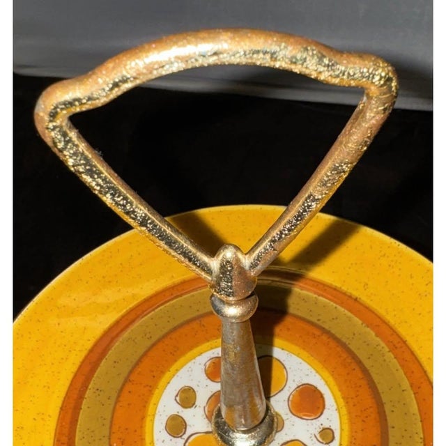 Ceramic Stangl Pottery Sun Pebbles 2 Tier Tidbit Serving Tray Plate MCM Yellow Orange For Sale - Image 7 of 11