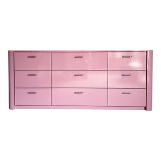 Postmodern Pink Lacquer Laminate Dresser - 9 Drawers For Sale