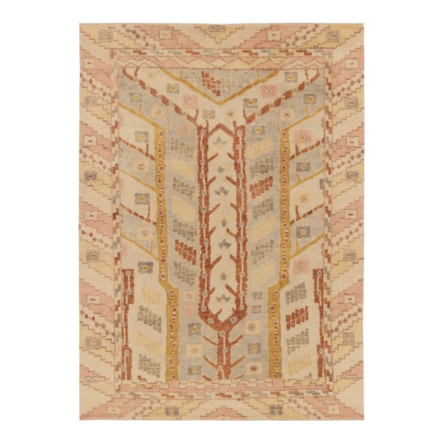 Contemporary Oushak Style Wool Rug in Beige & Brown, by Rug & Kilim, India For Sale