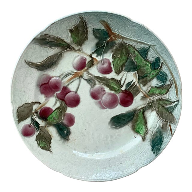 Keller & Guerin Saint Clément Majolica Cherries Plate For Sale