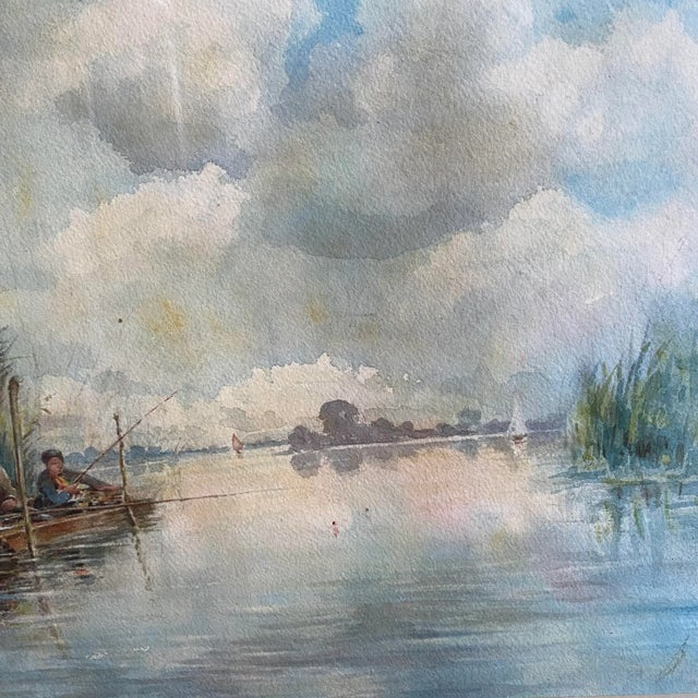 Listed British Artist Bernard Harper Wiles 1883-1966 - Signed Framed Watercolor Painting of Men Fishing For Sale - Image 4 of 12
