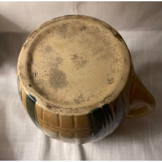 Ceramic Antique 1910s Attributed to Roseville Early Ware Art Pottery Ceramic Pitcher W/ Blue Tulips For Sale - Image 7 of 11