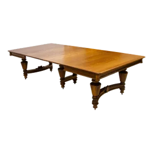 Large Vintage Oak Dining Table with Leaves