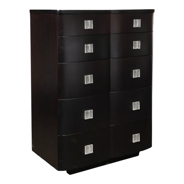 Art Deco Ebonized Walnut High Chest With Molded Lucite Pulls For Sale