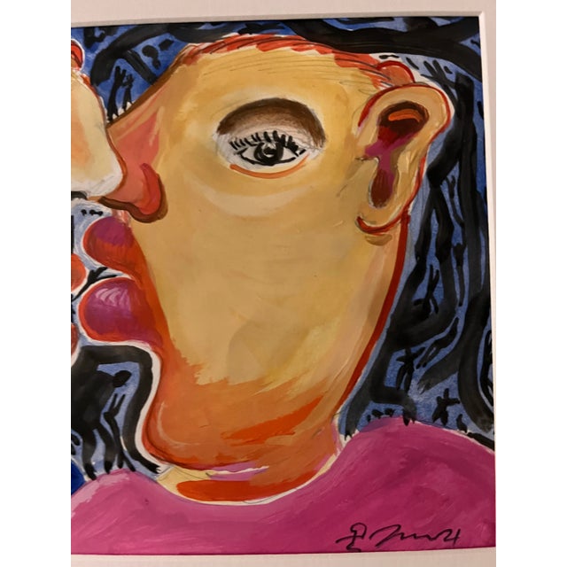 “The Kiss” Abstract Double-Portrait Painting by Jesus Zamarron, Framed For Sale In Austin - Image 6 of 6