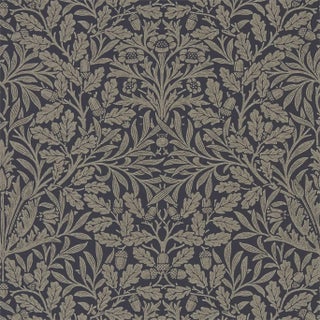 Morris & Co Pure Acorn Wallpaper in Charcoal/Gilver For Sale
