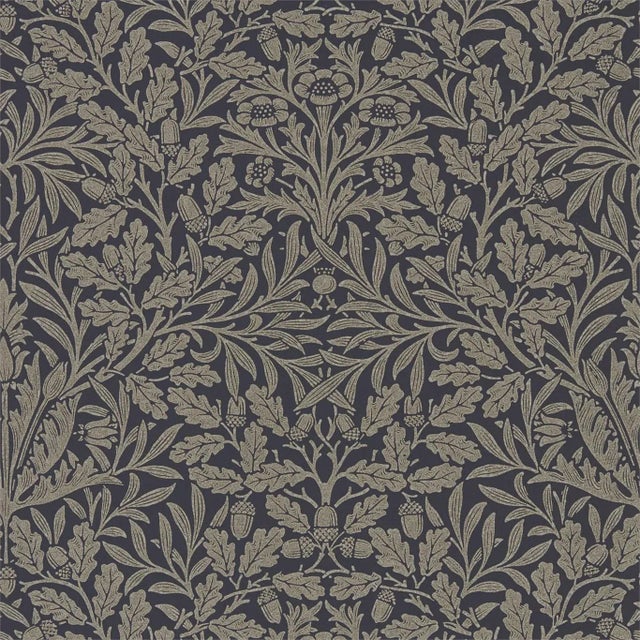 Morris & Co Pure Acorn Wallpaper in Charcoal/Gilver For Sale