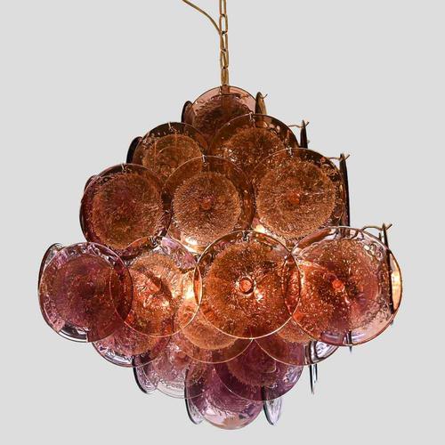 Purple Disc Pulegoso Glass Square Shaped Hanging Light For Sale - Image 3 of 11