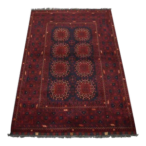 Afghan Rug 3’5” X 5′ Blue Wool Tribal Hand-Knotted Oriental Carpet