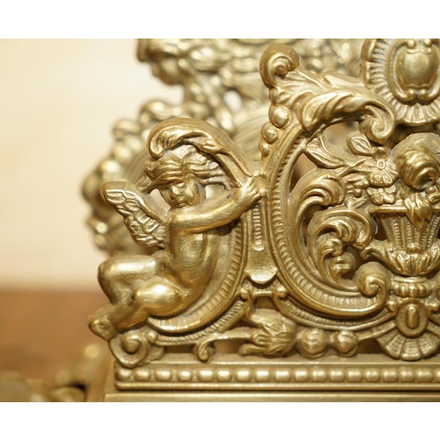 Metal French Baroque Repousse Gilt Brass Inkwell Letter Stand with Cherubs, 1900s For Sale - Image 7 of 18