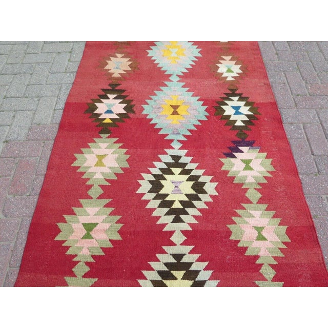 Textile Vintage Turkish Kilim Rug - 45" X 100" For Sale - Image 7 of 12