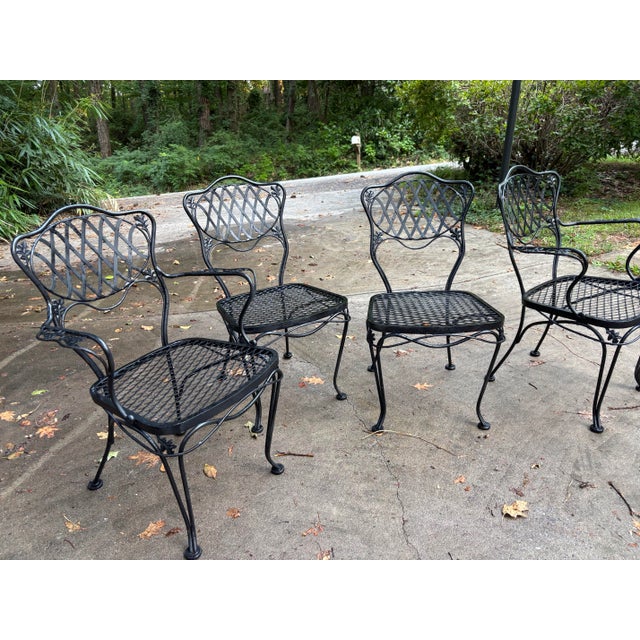 Black Mid 20th Century Woodard Florentine Orleans Pattern Iron Patio Chairs - Set of 4 For Sale - Image 8 of 12
